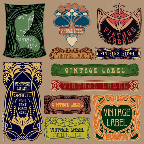 Vector vintage items: label art nouveau