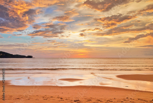 Tropical beach at sunset.