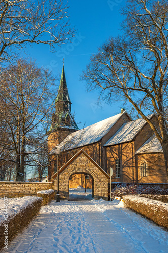 Portal to a church in winter