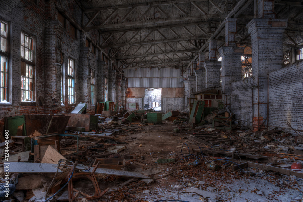 Dilapidated workshop of the abandoned factory. HDR. Dilapidated workshop of the abandoned factory. HDR.