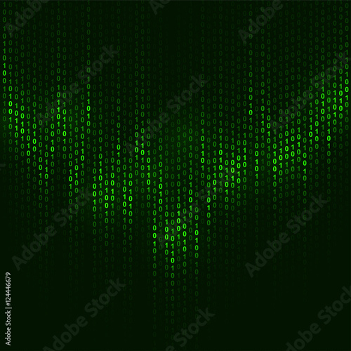 Binary code dark green vector background with copy space.