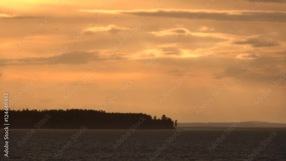 Lake at night, Sweden. Tranquil and peaceful nature scene. Beautiful scenic landscape with copy space.