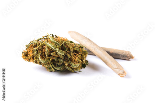 Marijuana buds and joints isolated on white background