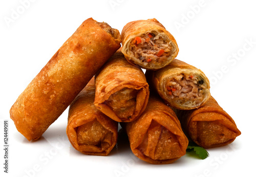 Fried Egg rolls or Spring rolls isolated on white background