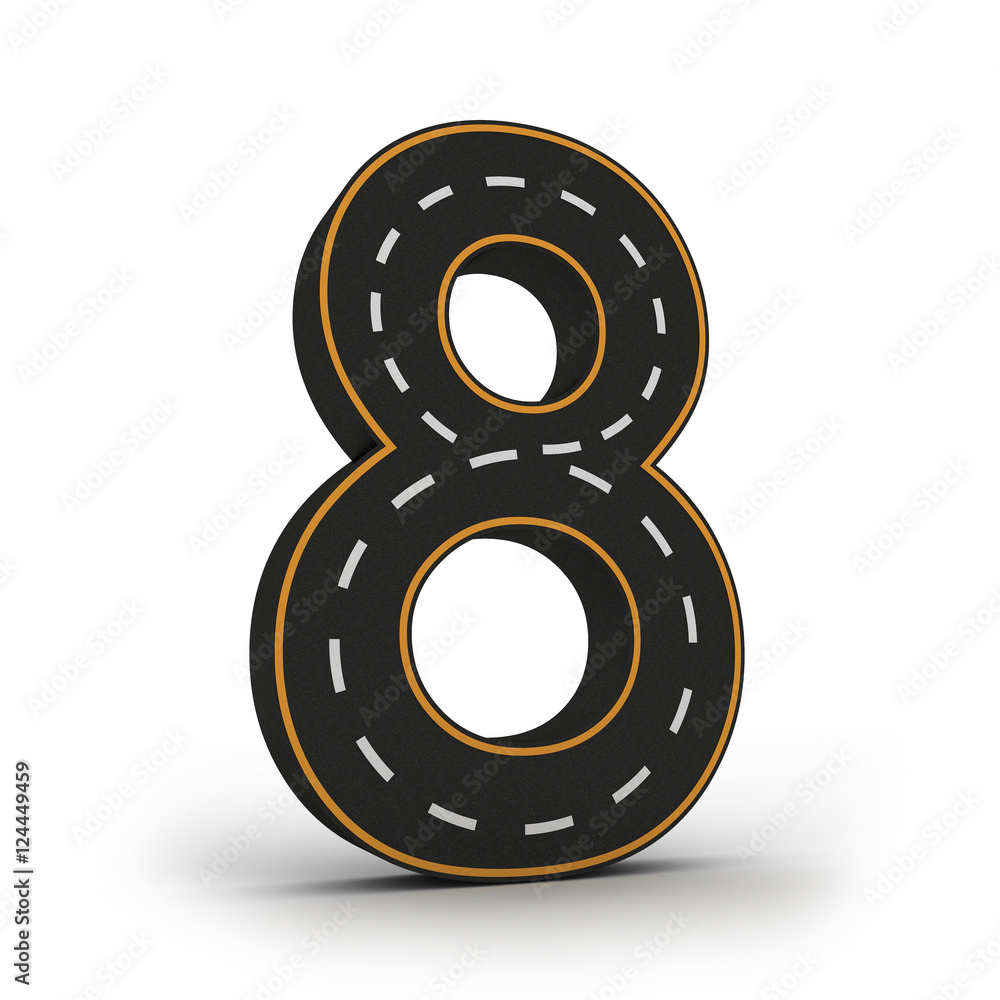 number symbols of the Figures in the form of a road with white and yellow line markings 3d rendering number symbols of the Figures in the form of a road with white and yellow line markings 3d rendering