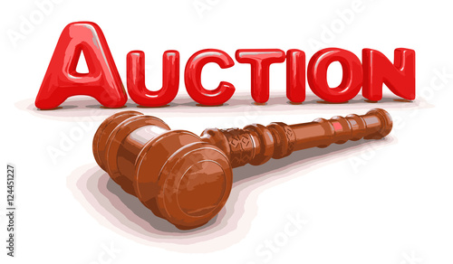 3d wooden mallet and Auction. Image with clipping path