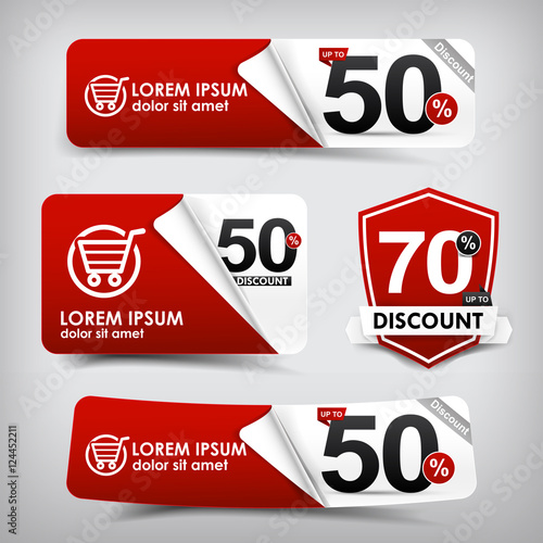 Collection of red and white web tag banner promotion sale discou photo