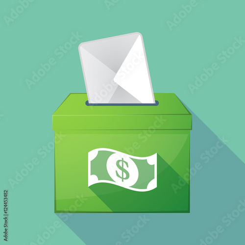 Long shadow ballot box with a dollar bank note