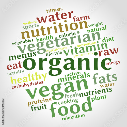 Organic word cloud. Healthy food concept. Vector. © jakiuri