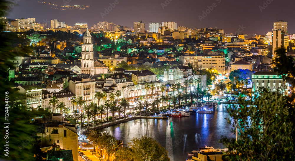 Diocletian Palace night view. / Night aerial view on Diocletian Palace in Split, Croatia.