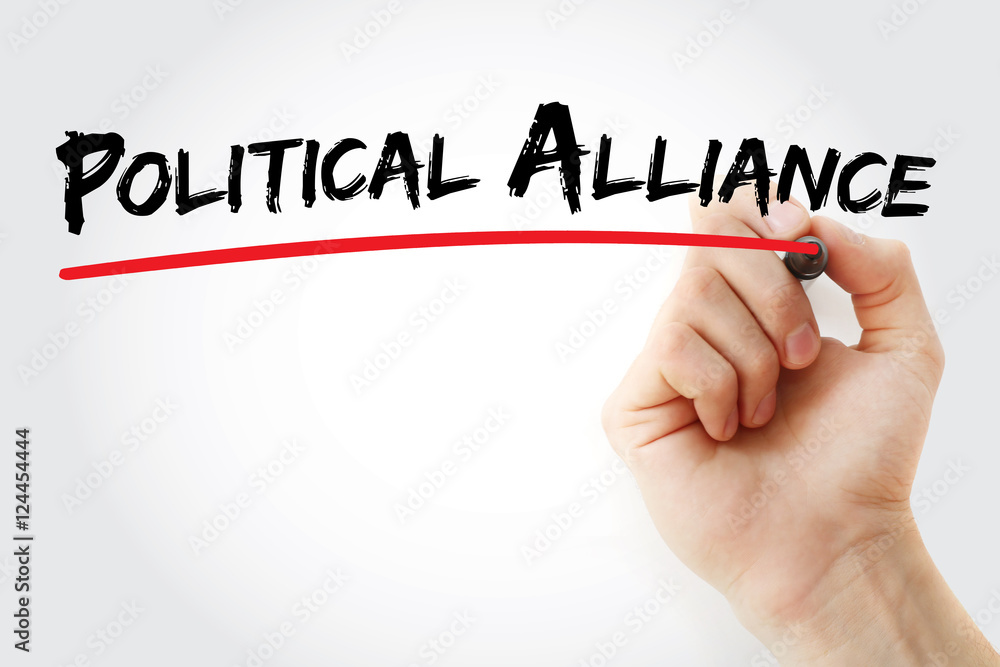 Hand writing Political alliance with marker, concept background Hand writing Political alliance with marker, concept background
