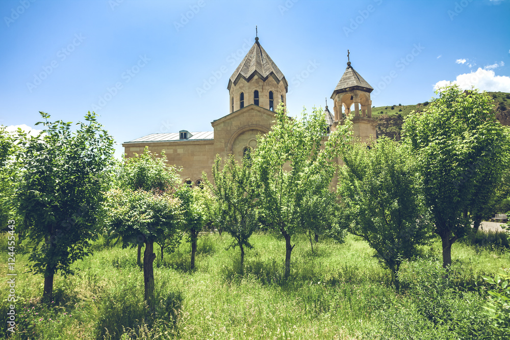 View of  ancient stone church. Exploring Armenia