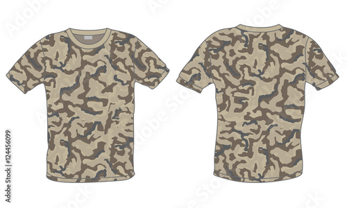 Men's shirt with military camouflage print, front and back view 