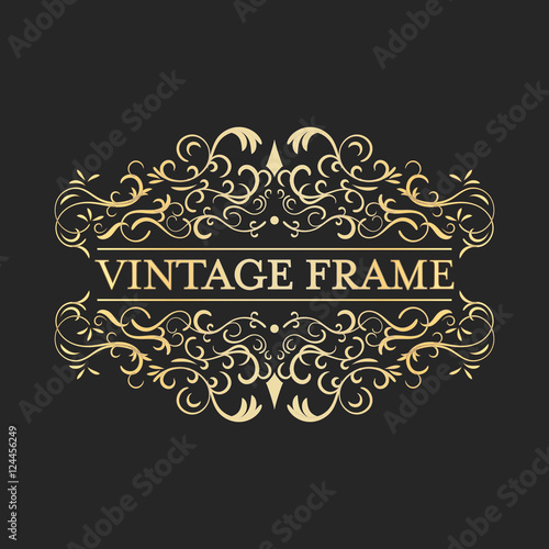 Calligraphic design vintage vector golden frame. Ornate curves and spirals.