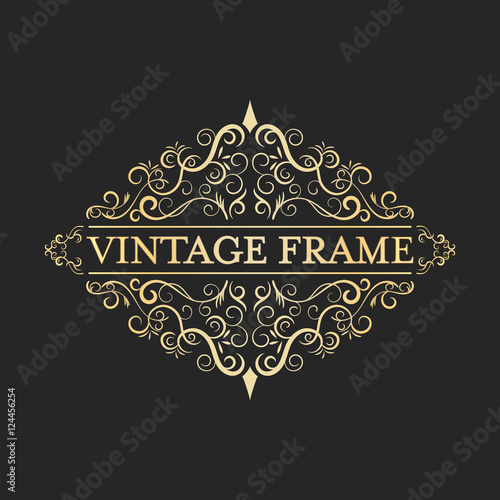 Calligraphic design vintage vector golden frame. Ornate curves and spirals.