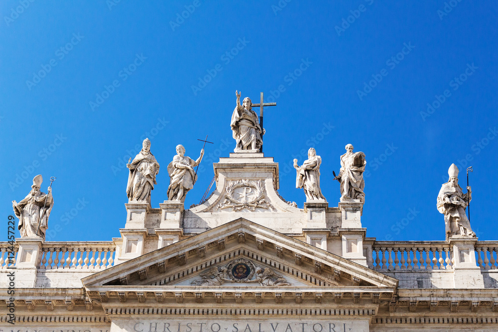 San Giovanni al laterano, Christo Salvatori, basilica front facade in Rome, Italy