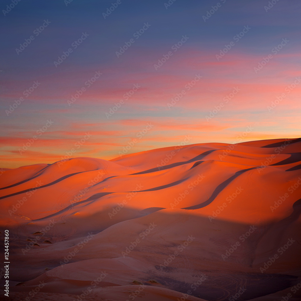 Panorama of sand dunes in Sahara desert in Morocco, Africa