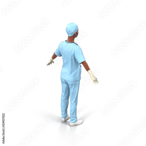 Portrait of african american female surgeon or nurse wearing protective uniform, isolated on white. 3D illustration