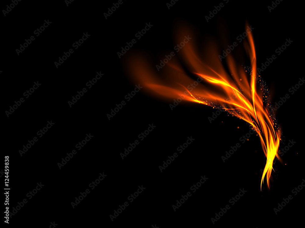 Fototapeta premium Abstract glowing lines of fire and stars on a black background, vector illustration