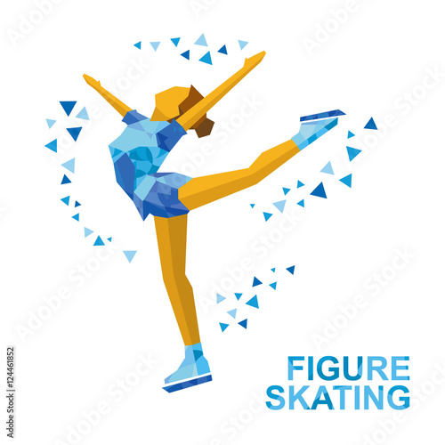 Winter sports - Ladies Figure Skating. Cartoon skating girl training. Ice show. Flat style vector clip art isolated on white  background.