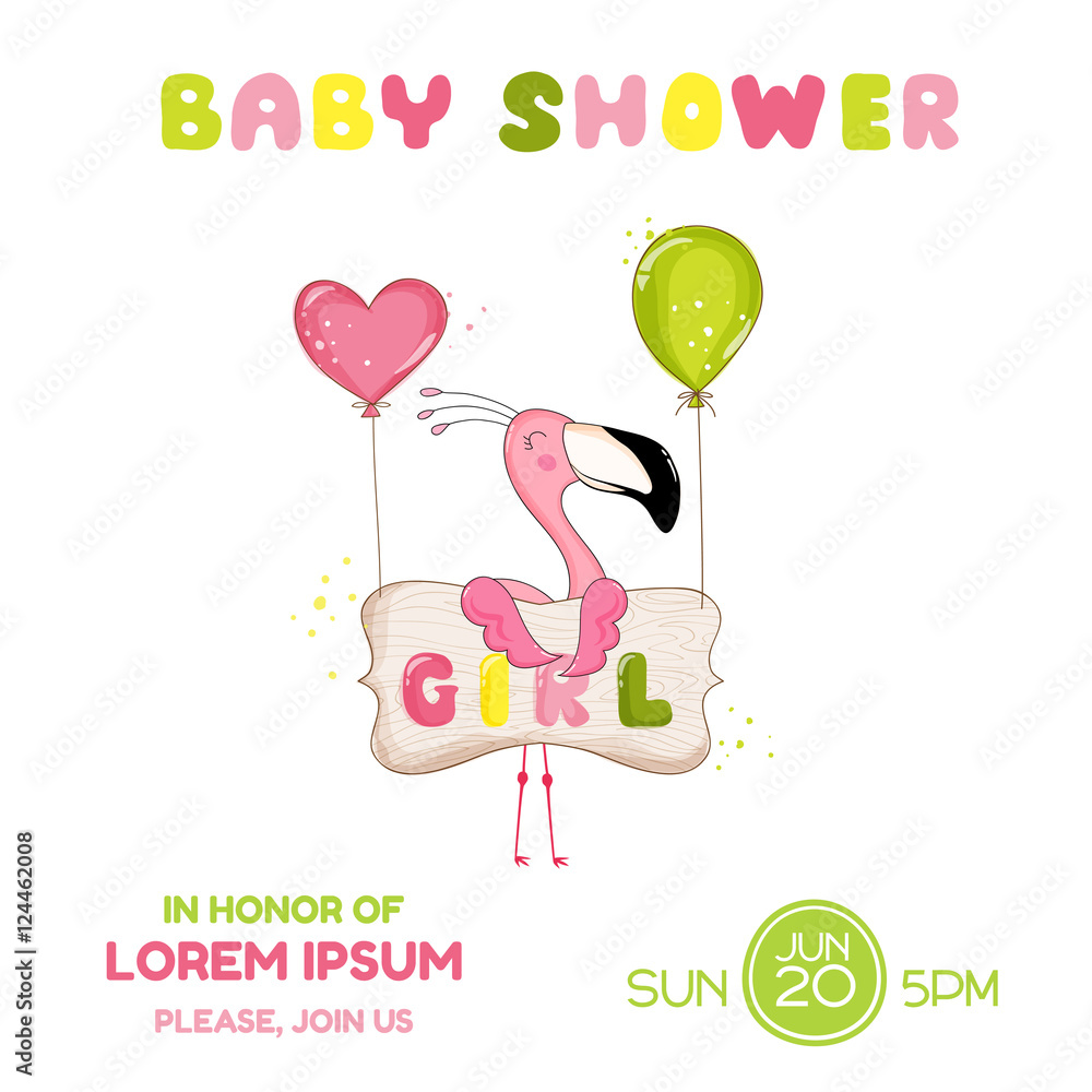 Baby Shower or Arrival Card - Baby Flamingo Girl - in vector Baby Shower or Arrival Card - Baby Flamingo Girl - in vector
