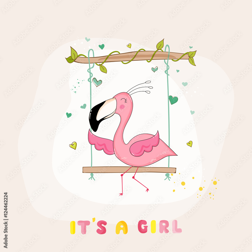 Baby Shower or Arrival Card - Baby Flamingo Girl - in vector Baby Shower or Arrival Card - Baby Flamingo Girl - in vector