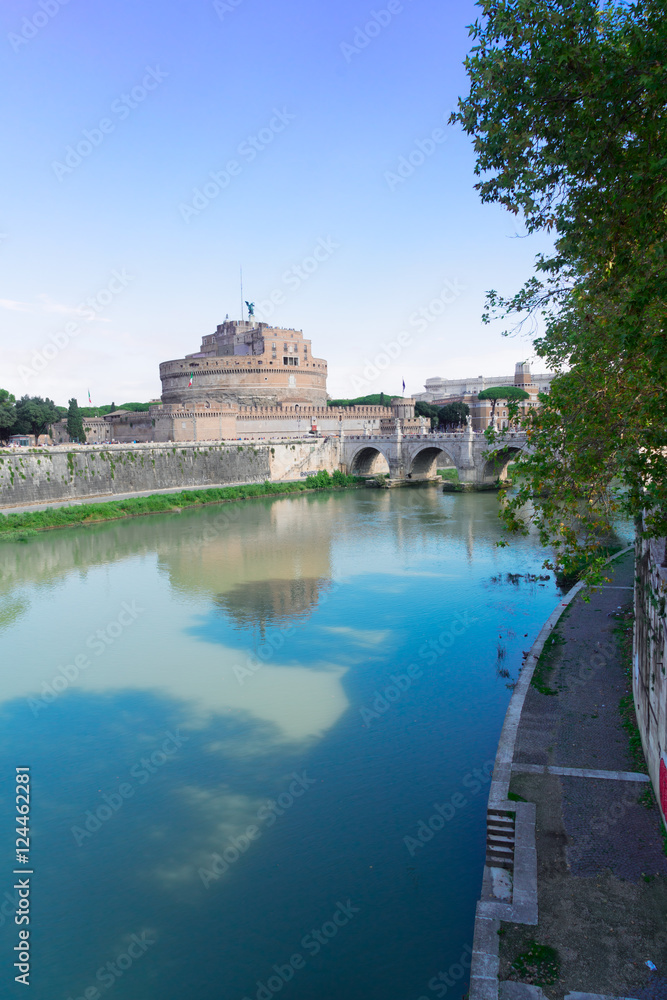 castle saint Angelo over Tiber at summer, Rome, Italy