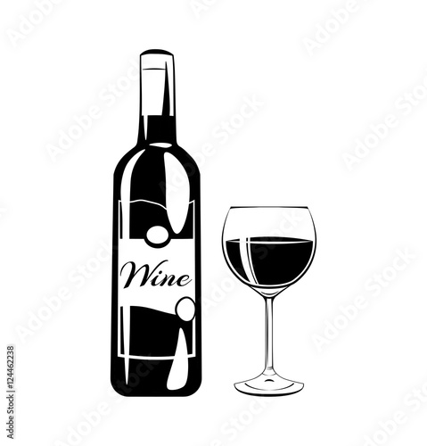 Glass of red wine and bottle on a white background.
