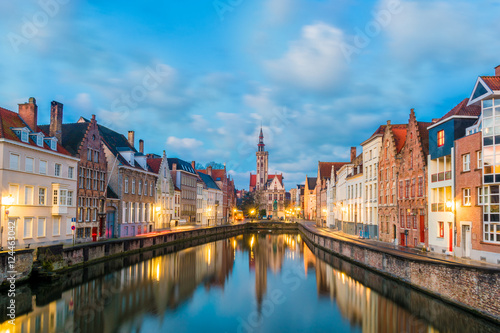 Spiegelrei canal and Jan Van Eyck Square in the morning in Bruges, Belgium