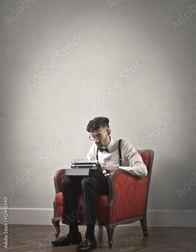 Retro dressed writer