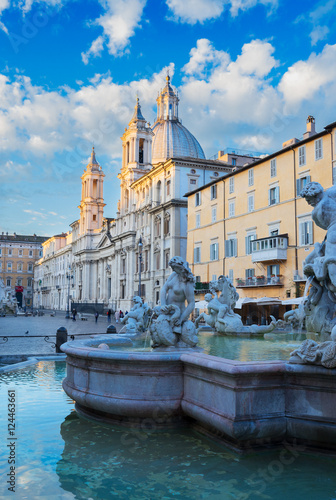 Photography famous Bernini fountain and Piazza Navona, Rome Italy