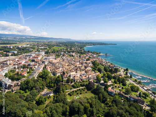 Aerial view of Nyon old city and waterfront in Switzerland photo