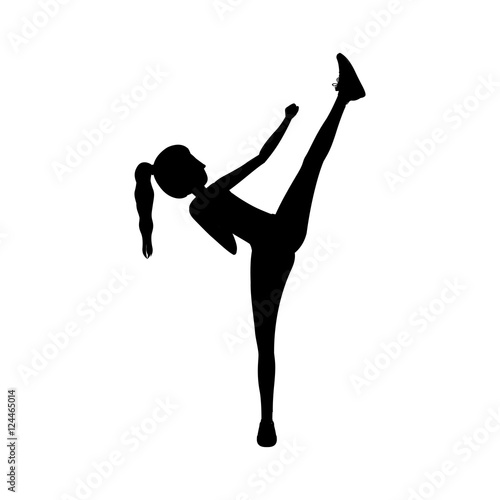 silhouette woman martial arts high kick vector illustration