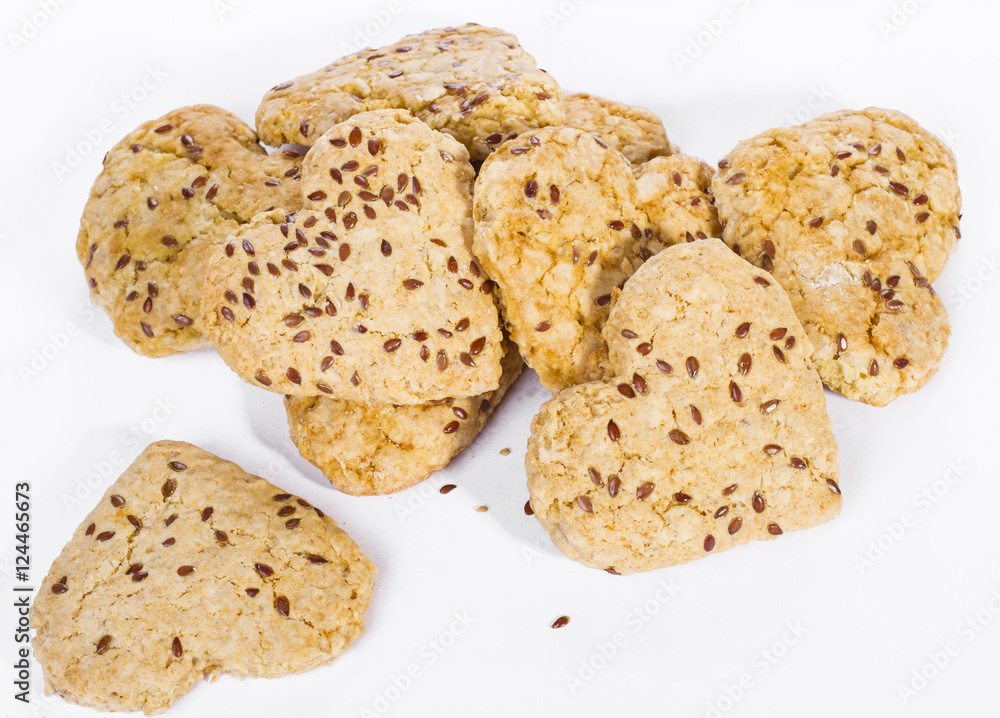 homemade cookies with flax seed on white background homemade cookies with flax seed on white background