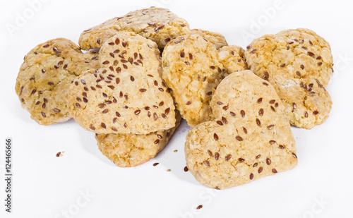 homemade cookies with flax seed on white background