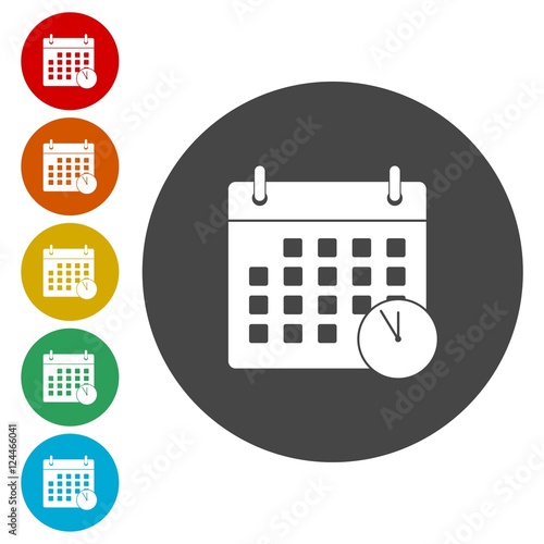 Vector illustration of timing concept with classic office clock and detailed calendar icon 