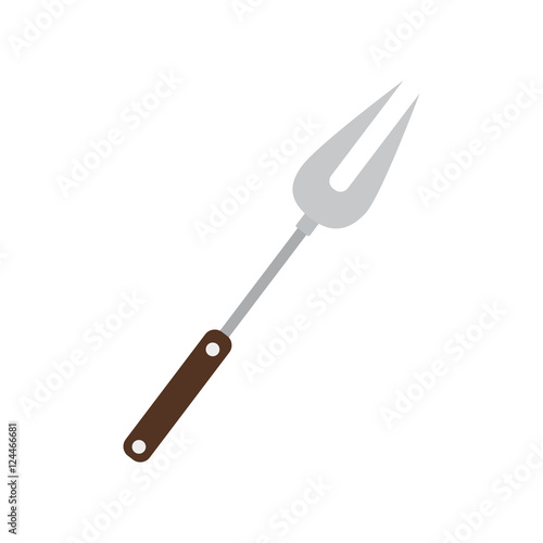 silhouette color big fork frying with wooden handle vector illustration