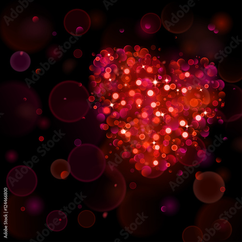 Abstract background with big red heart with bokeh effect