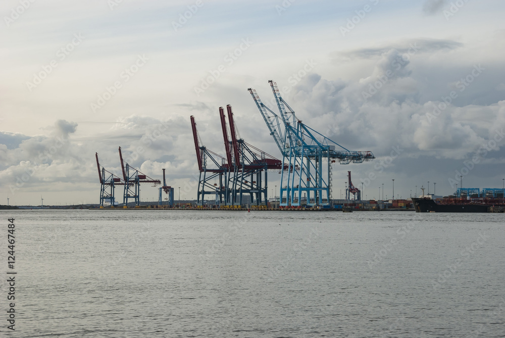 Port of Gothenburg with cranes and containers, Sweden