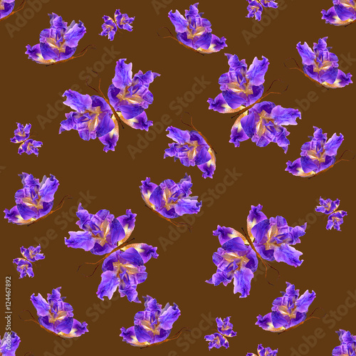 background made of butterflies of various bright flowers