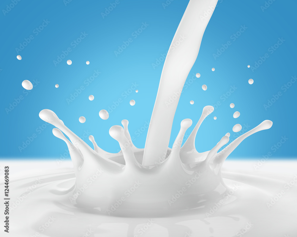Splash of milk on a blue background. 3d illustration Splash of milk on a blue background. 3d illustration