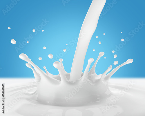 Splash of milk on a blue background. 3d illustration
