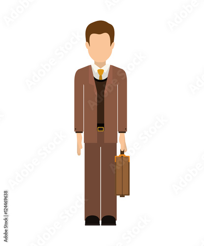 avatar male man wearing suit and tie with executive briefcase accessory over white background. vector illustration