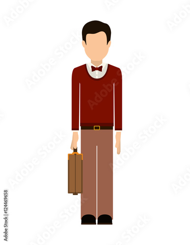 avatar male man wearing suit and bow tie with executive briefcase accessory over white background. vector illustration