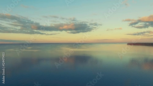Wallpaper Mural Aerial Drone Flight Footage: Beautiful Sky and Calm Water in sunset soft light. Magestic landscape. Kiev Sea, Ukraine, Europe. 4K resolution. Torontodigital.ca