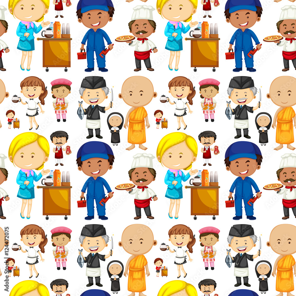 Seamless background with people and jobs Seamless background with people and jobs