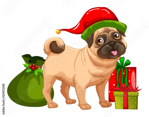 Christmas theme with cute dog and gift boxes
