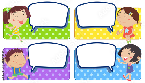 Boy and girl with blank speech bubbles