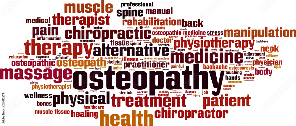 Osteopathy word cloud concept. Vector illustration