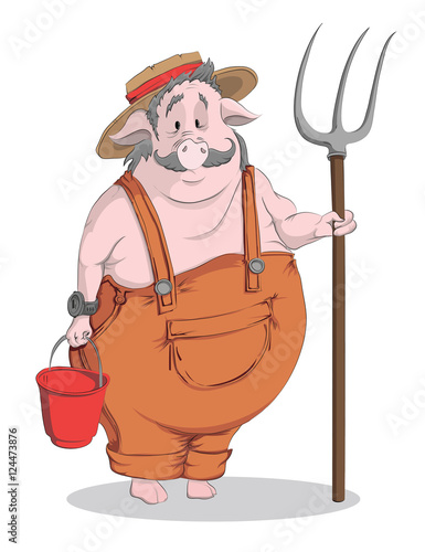 Vector cartoon pig-farmer